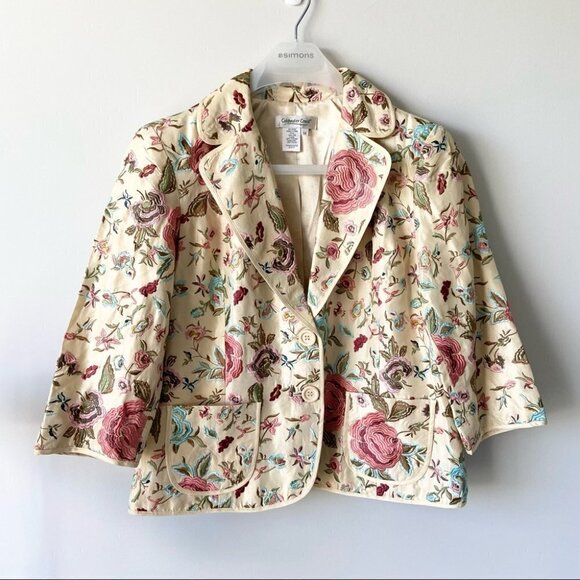 Vintage Coldwater  Creek Silk Floral Embroidery Blazer - Picture 4 of 16